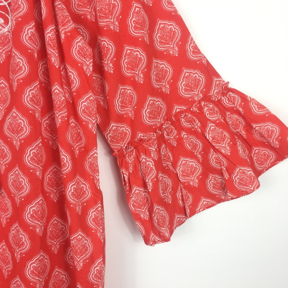Mud Pie Cover Up Dress Red Paisley Bell Sleeve - Picture 4 of 8